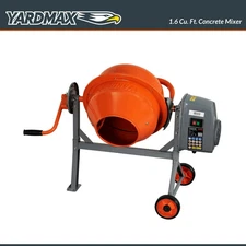 YARDMAX Concrete Mixer Portable 1.6 cu ft Solid Steel Drums HP Motor Drive Box