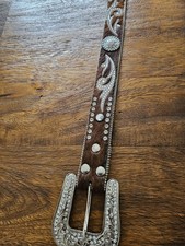 Womens Nocona Calf Hair On Leather Belt Size 30 Big Buckle Lots Of Rhinestones