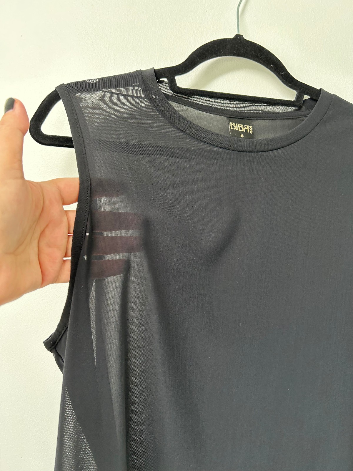 BIBA Black Round Neck Sheer Mesh Vest Top UK14 image 2