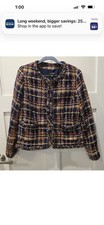 NWT Talbots Tweed Jacket Sunflower Plaid Navy Multi Size 16 Blazer Suit Jacket