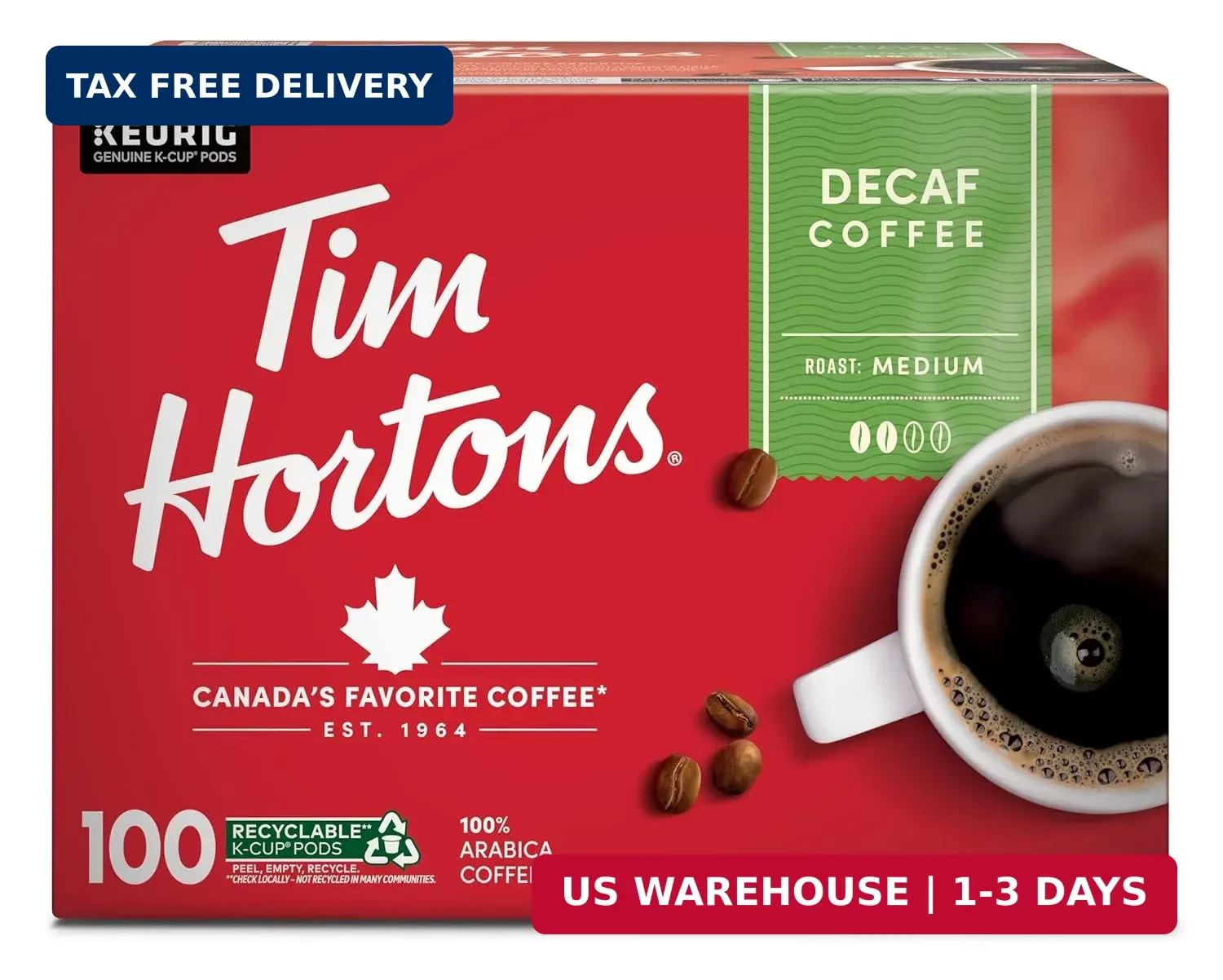 Tim Hortons Decaf Medium Roast Coffee Single-Serve K-Cup Pod