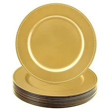  12 Pack Plastic Gold Charger Plates, 13" Round Beaded Charger Plates for 