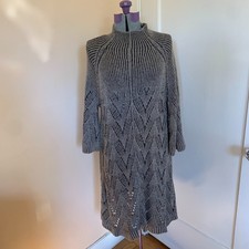 BCBGMAXAZRIA Sweater Dress S 100% Merino Wool Textured Lace Knit Beige Brown