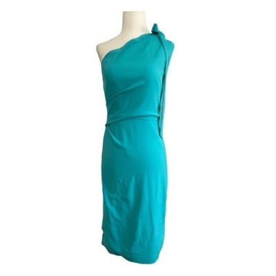 Ramy Brook One Shoulder Midi Dress Teal Crepe Bow Detail M