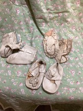 Vintage White Leather Baby Shoe Lot of 3 Pairs High Top Walking
