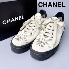 CHANEL Platform Sneakers with Coco Mark Vintage US7 Simple From Japan y8210