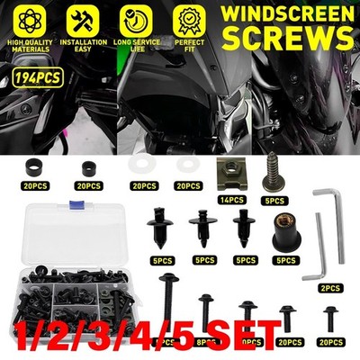 Black Motorcycle Fairing Bolt Fastener Clip Windscreen Screw Universal 1-5SET