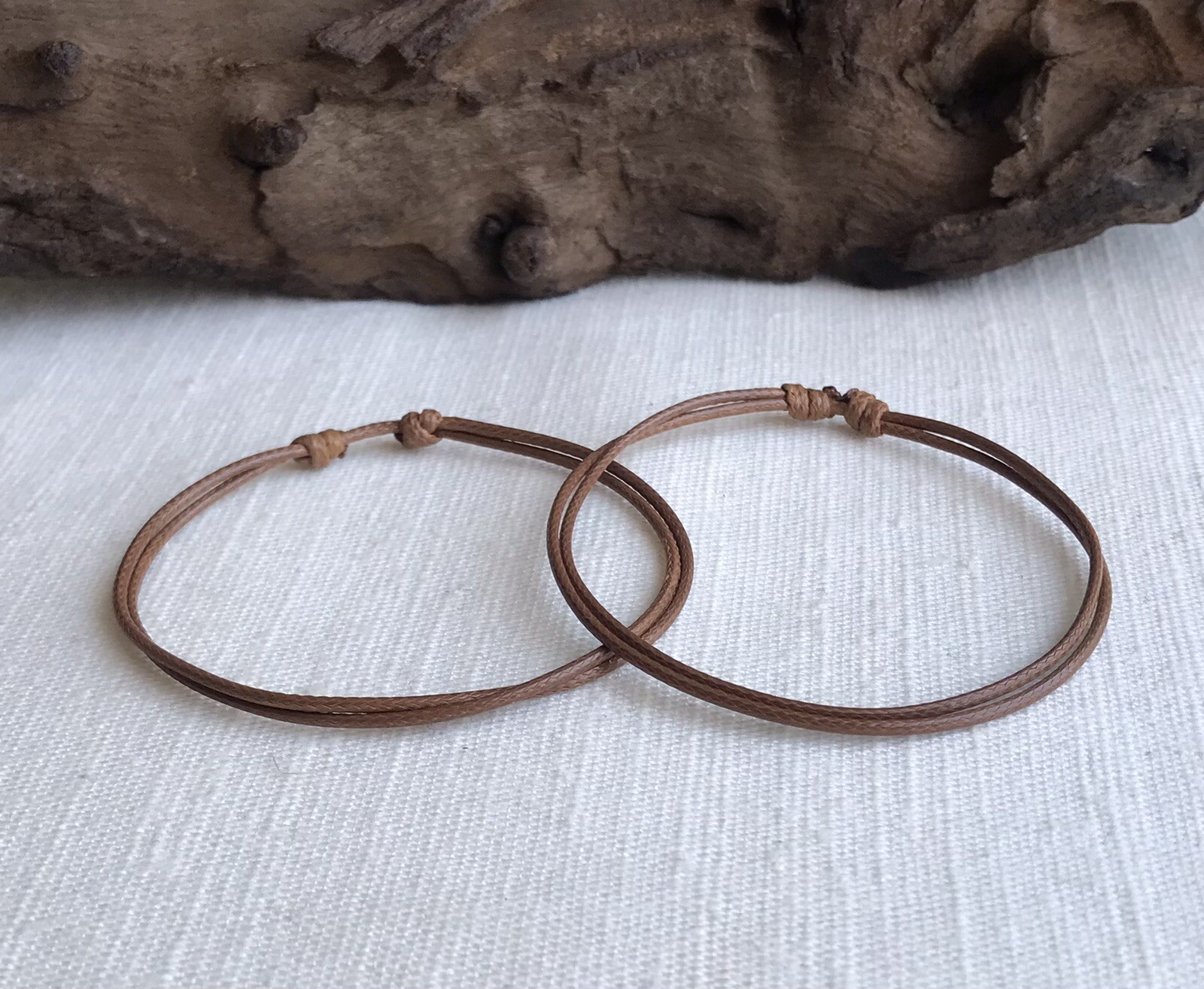 Medium Brown 1mm Water Resistant Cord Adjustable Bracelet or Anklet Set Unisex