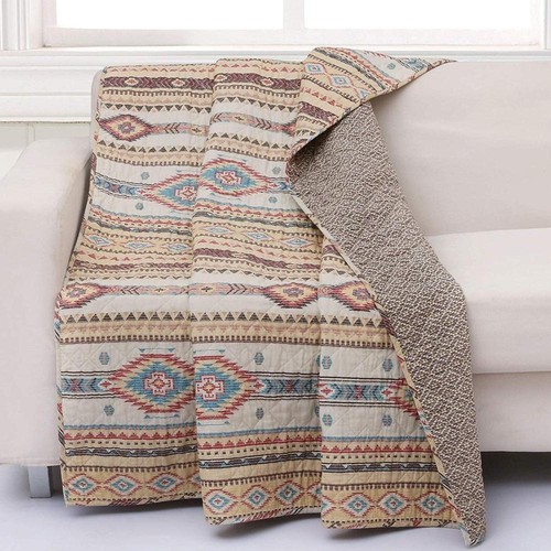 Barefoot Bungalow Phoenix Extra Softness & Reversible Throw Blanket 50x60", Tan - Picture 2 of 4