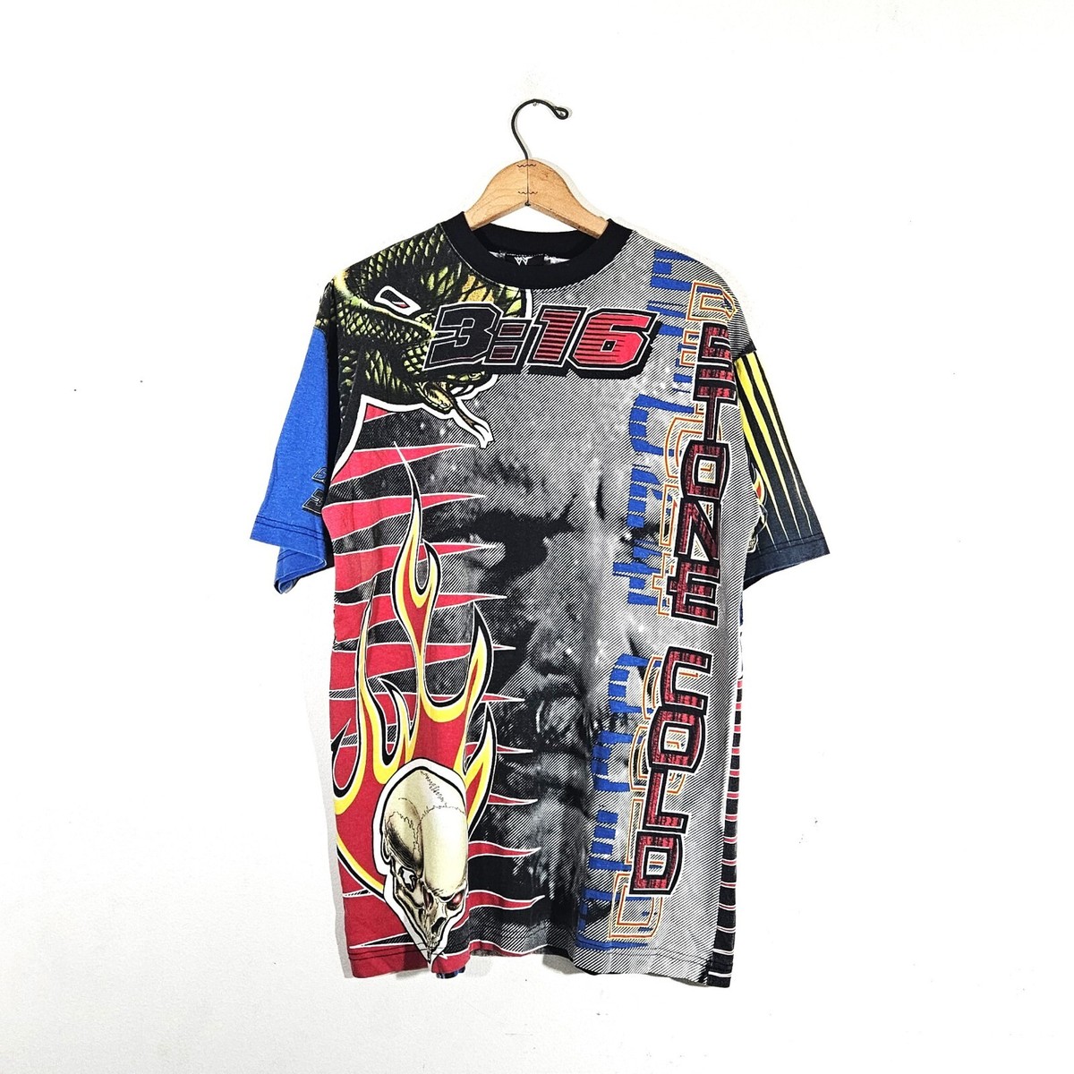 Vintage 90s Y2K Stone Cold T Shirt All Over Print WWF Steve Austin