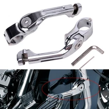 Chrome 1-1/4" 32mm Long Angled Highway Foot Pegs Mount Clamps For Harley Touring