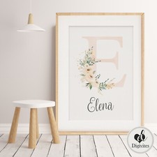 Baby, Girl Nursery Bedroom Wall Art Boho personalised name art print, floral