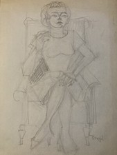 Disegno Antico 1950 Arte Cubista Donna Artista Matita Ronget Elisabetta Cubismo