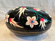 Vintage Hand Painted Papier Mache Decorative Egg Box - Purple velvet Lining