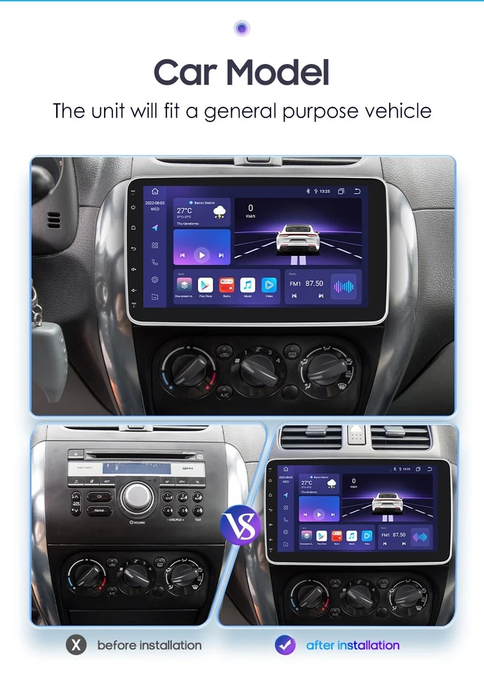 10.1'' Android 14 6GB+64GB Rotatable QLED Car Stereo Radio GPS Wifi Single 1Din - Image 3 of 4