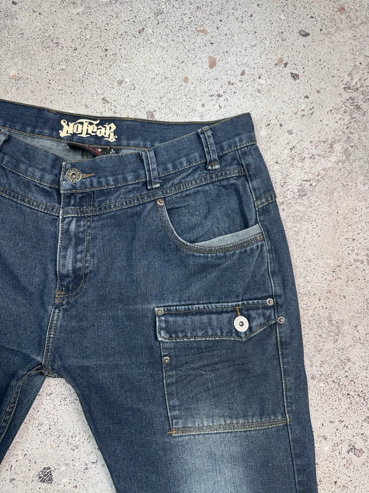 Pantalones de mezclilla CRAZY No Fear Vintage Y2K holgados raros azules talla 36 ropa de calle Foto 3 de 4