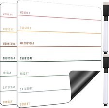 2 Magnetic Weekly Dry Erase Boards with Markers for Office, Home, School