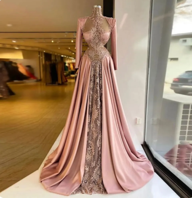 Colour Wedding Dress Ladies Rose Gold Dresses Luxurious Rose Gold High Neck Muslim Formal Evening Dresses Colour Wedding Dress Ladies Rose Gold Dresses Luxurious Rose Gold High Neck Muslim Formal Evening Dresses