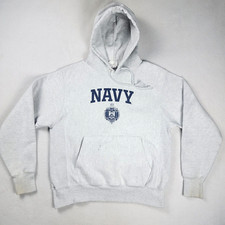 Vintage Champion Naval Academy Hoodie Sweatshirt Adult Medium Gray Reverse Weave