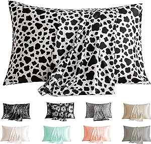 Pillowcases Size Set of 2,Silk Pillowcase for Hair and Queen Cow