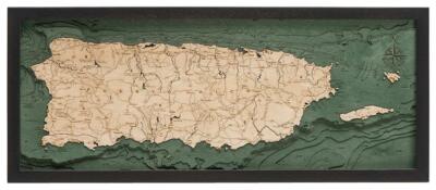 Puerto Rico Wood Carved Topographic Depth Chart / Map