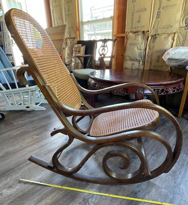 Wood Cane Rocking Chair Vintage Bentwood Wicker Cane Rocking Chair