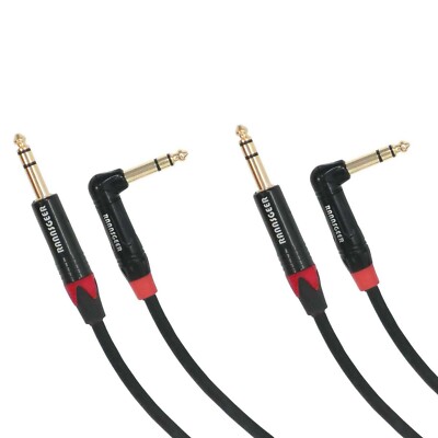 Rannsgeer 2 Pack 1/4'' TRS Patch Cable Right Angle Stereo Balanced Lead Cord Gold
