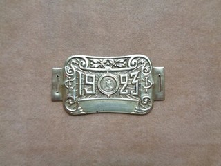 ANNÉE 1923 PLAQUE FISCALE DE VÉLO EN LAITON CARTOUCHE VIERGE