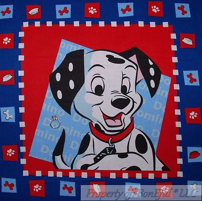 BonEful Fabric FQ Cotton Quilt Panel Block VTG Red White Blue Dalmatian DOG USA