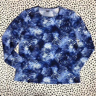 Lands End Womens Blue Tie Dye Long Sleeve  SWIM TEE sun shirt LARGE Rashgu