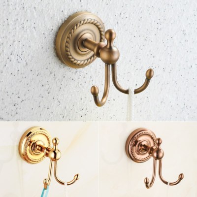 Leyden Antique Brass Towel Hooks - Wall Mounted Robe Hooks For Bathroom, Coat & Clothes Hanger
