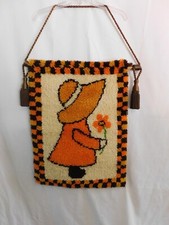 Holly Hobbie Vintage Girl Flower Latch Hook Rug Wall Hanging