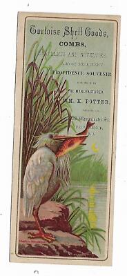 Old Trade Card WM Potter Providence RI Pelican Fish Tortoise Shell Goods Combs