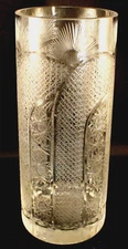 Interesting  Wheel Cut Glass Vase 9 3/4" Great Design No Damage