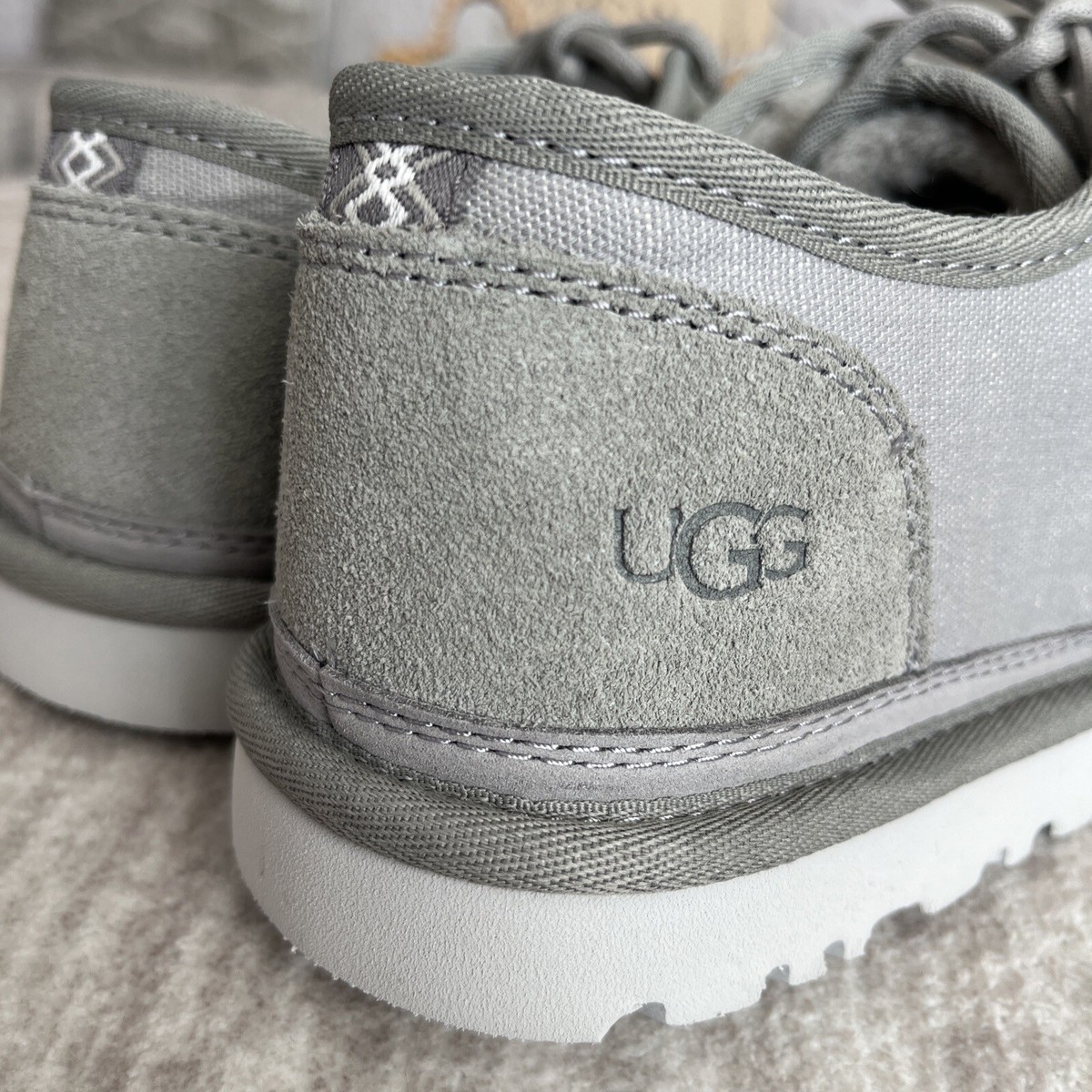 UGG Neumel Low Canvas Shoe Gray UGG Plush Wool Blend Lining Men Size NEW