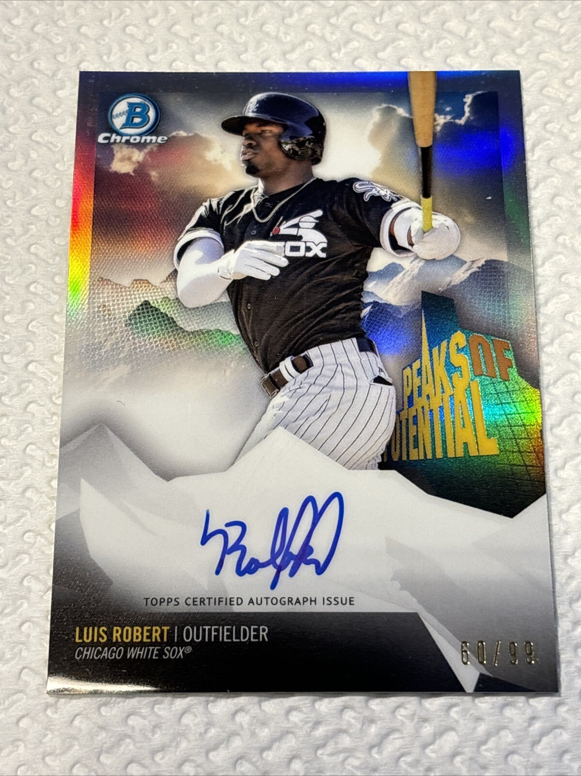 2018 Bowman Chrome Luis Robert Peaks of Potential Refract. RC SP Auto #60 /99. A