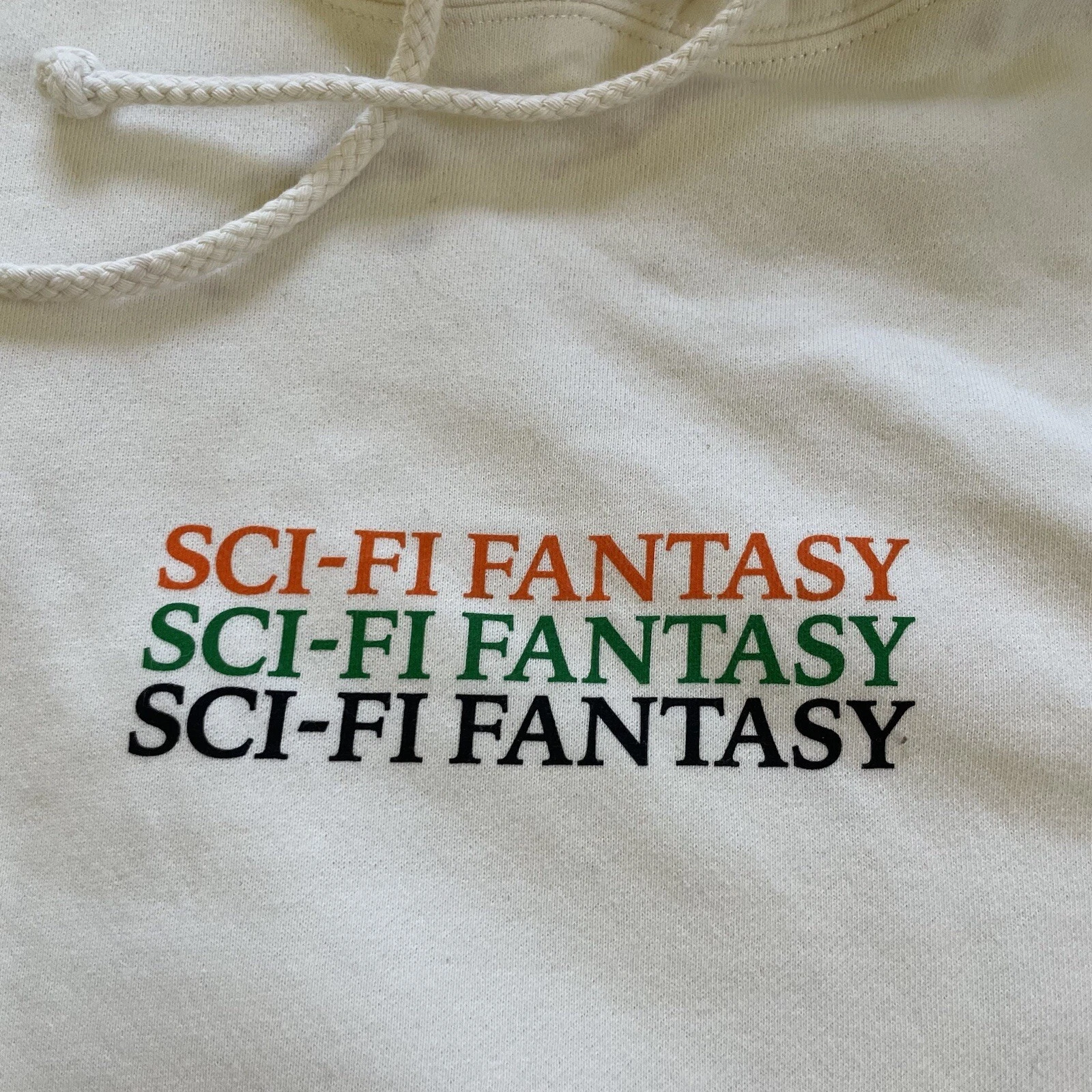 OFF WHITE Felpa con cappuccio crema fantasci fi fantasy taglia XL bianca logo tricolore pesante