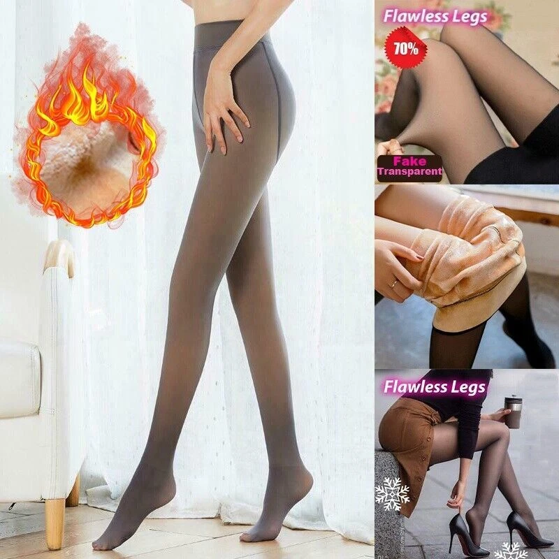 Mujeres Falso Transparente Elastizado Invierno Cálido Polar Cintura Alta Leggings Pantalones Foto 3 de 4