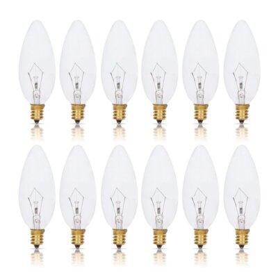 [12 Pack] Simba Lighting  B10 Candle Torpedo Clear Bulb 25W E12 Candelabra Base