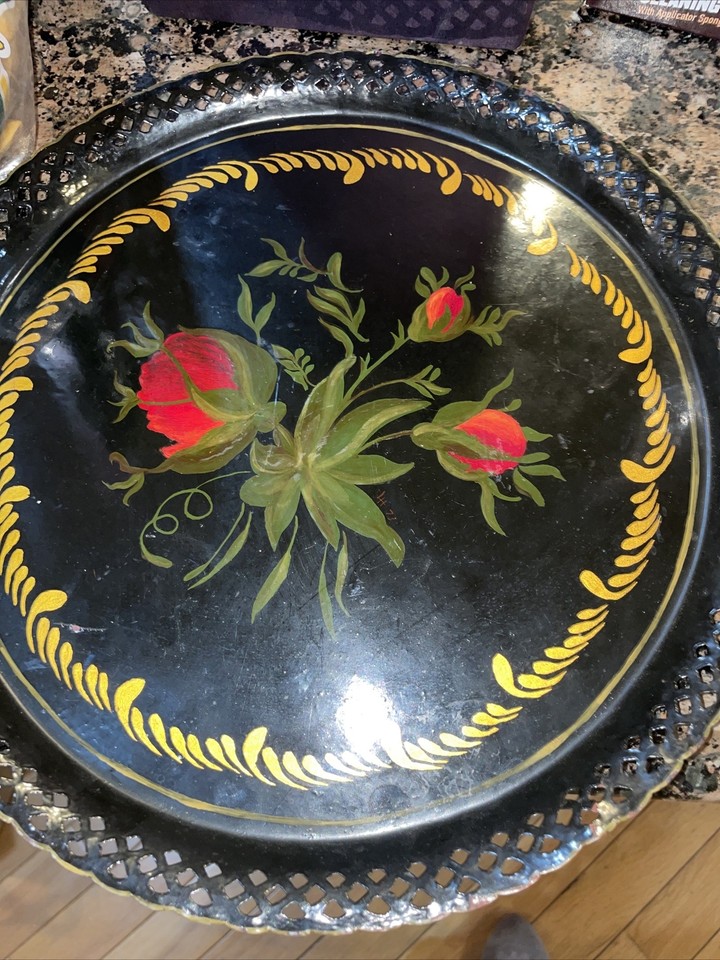 Black Tole Hand painted Vintage Metal Tray eBay