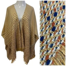 Cejon Wrap Shawl Cardigan Womens One Size Brown Fringe Work Office Casual Jacket