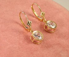 Two Carat CZ Round Leverback Earrings 14k Gold Setting NWOT