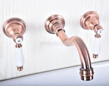 3Pcs Antique Red Copper Bathroom Basin Faucet Wall Mounted Tub Sink Mixer Tap