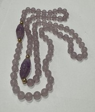 Genuine 8mm Amethyst Necklace W/14K Gold Beads & Amethyst Carvings - 34”