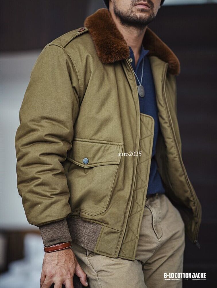 Men's Vintage B-10 Flight Jacket Winter B10 Military Cotton