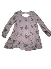 Free People Embroidered Austin Mini Dress long sleeve floral boho lavender Med