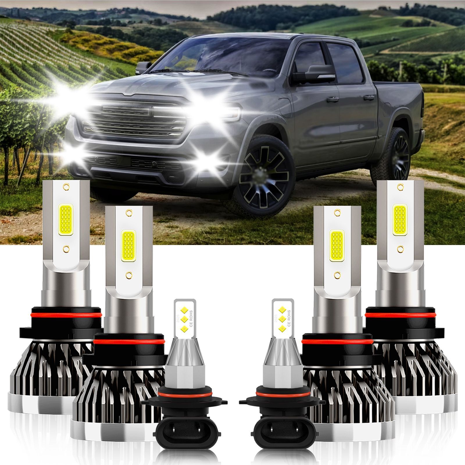 LED Headlight High Low + Fog Light Bulbs Combo For Ram 1500 Classic 2019-2022
