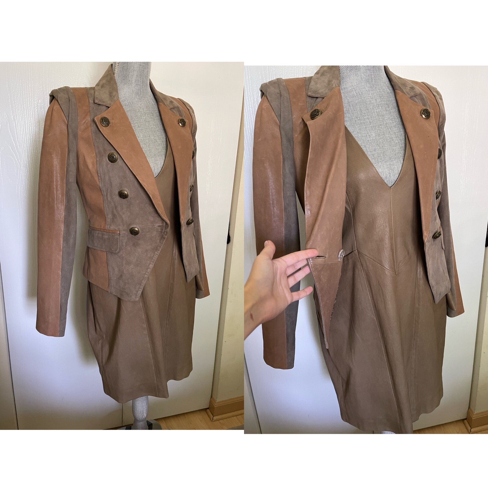 Blazer and dress matching leather suede set-image