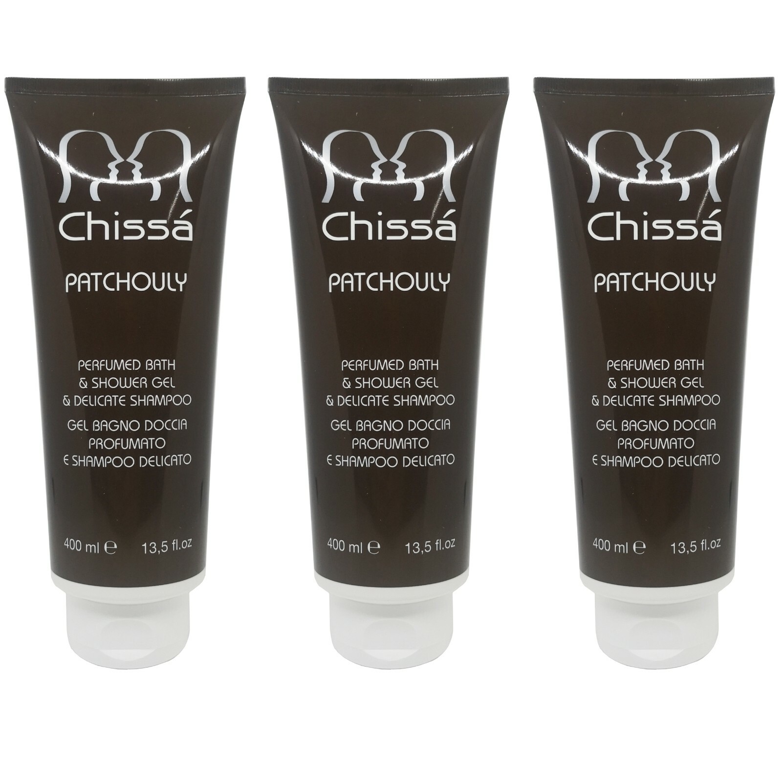 3 pezzi CHISSÀ PATCHOULY Gel Bagno Doccia Profumato e Shampoo Shower Gel 400ml