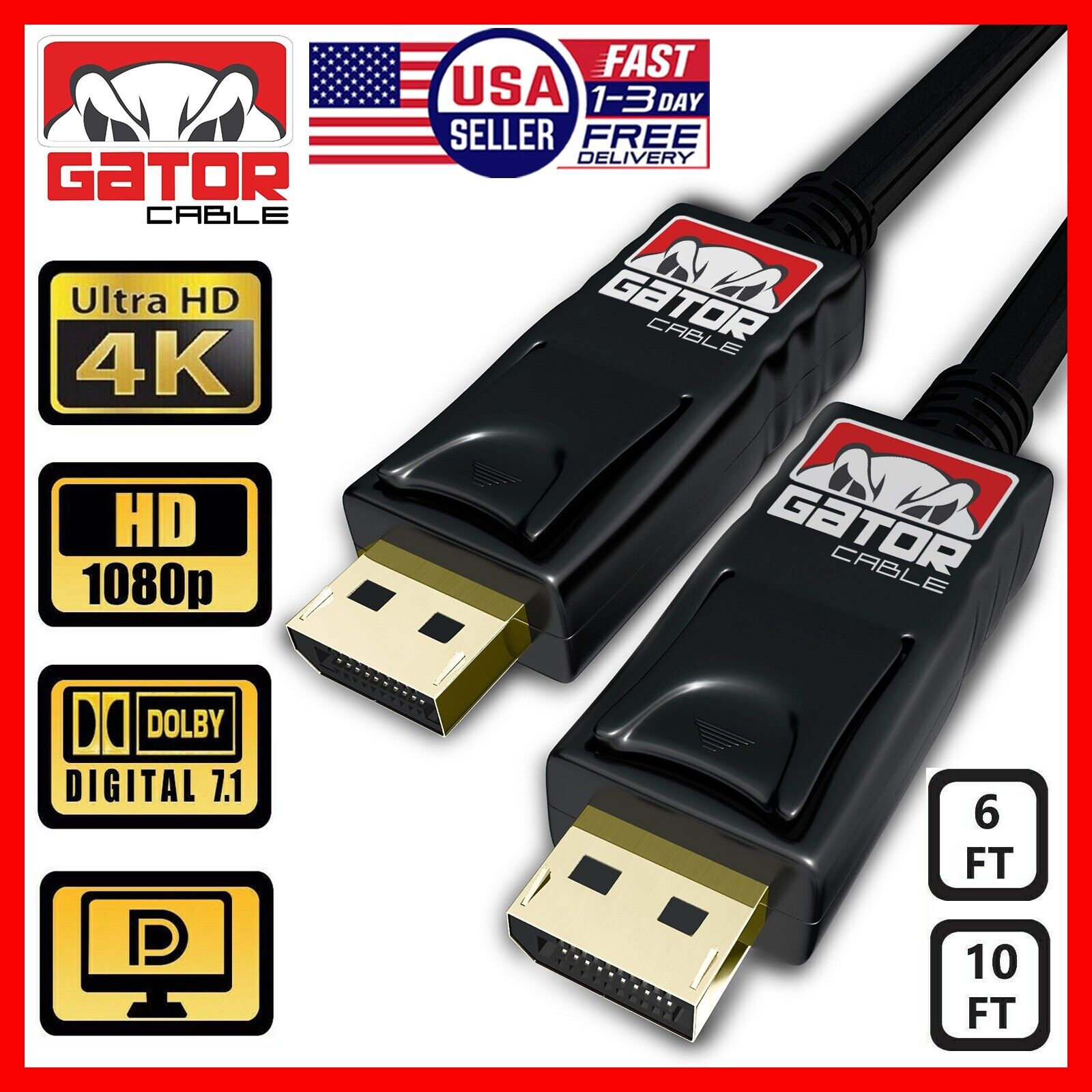 Display Port to Display Port Cable DP to DP 4K 60Hz High Speed UHD Video Audio